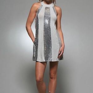 LaRok Silver Sequin Stripe Halter Dress XS NWOT